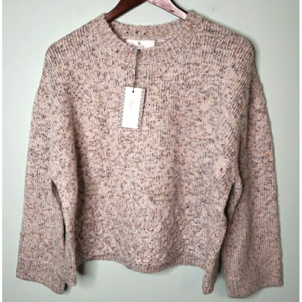 Womens Oversized Chunky Textured Sweater Boxy Cropped Neutral Gray Sz S/M Palila